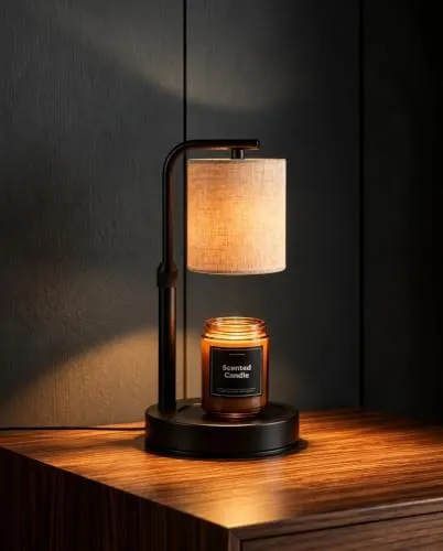 Lisunar Linen Shade Candle Warmer Lamp — Black Base